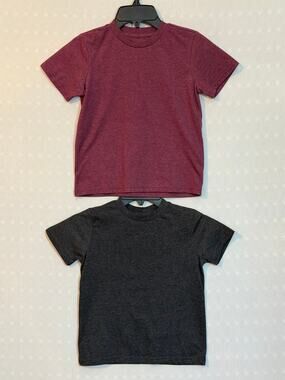Boys Size 6/7 T-Shirt Lot 2 Plain Tees Burgundy Charcoal Heather Basic